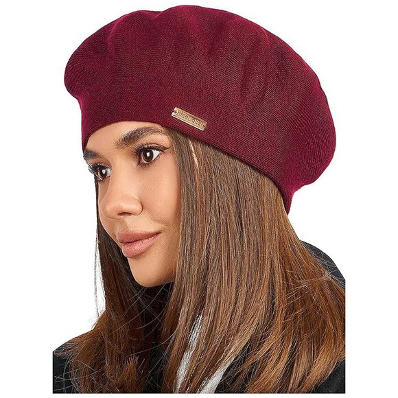 Wool Beret Hat Burgundy - Picture 1 of 7